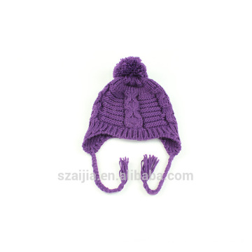 Ladies colorful acrylic knitted pom hat